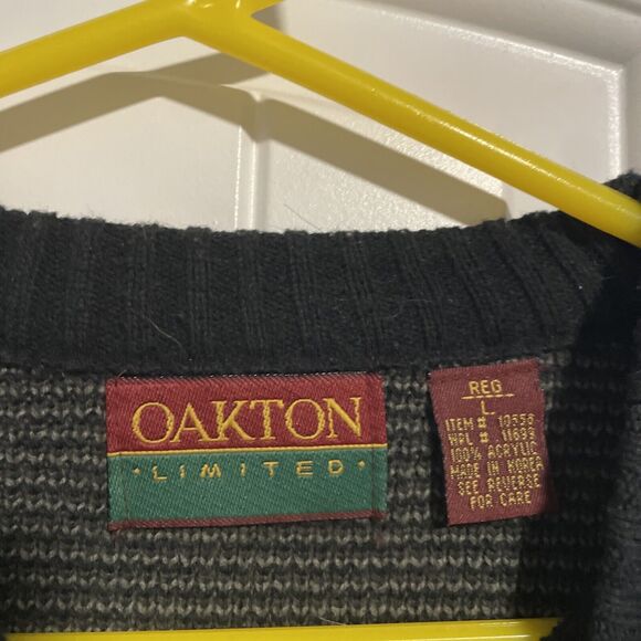 Oakton Limited Mens Size L Black Gray Faux Leather Sweater - Picture 4 of 6